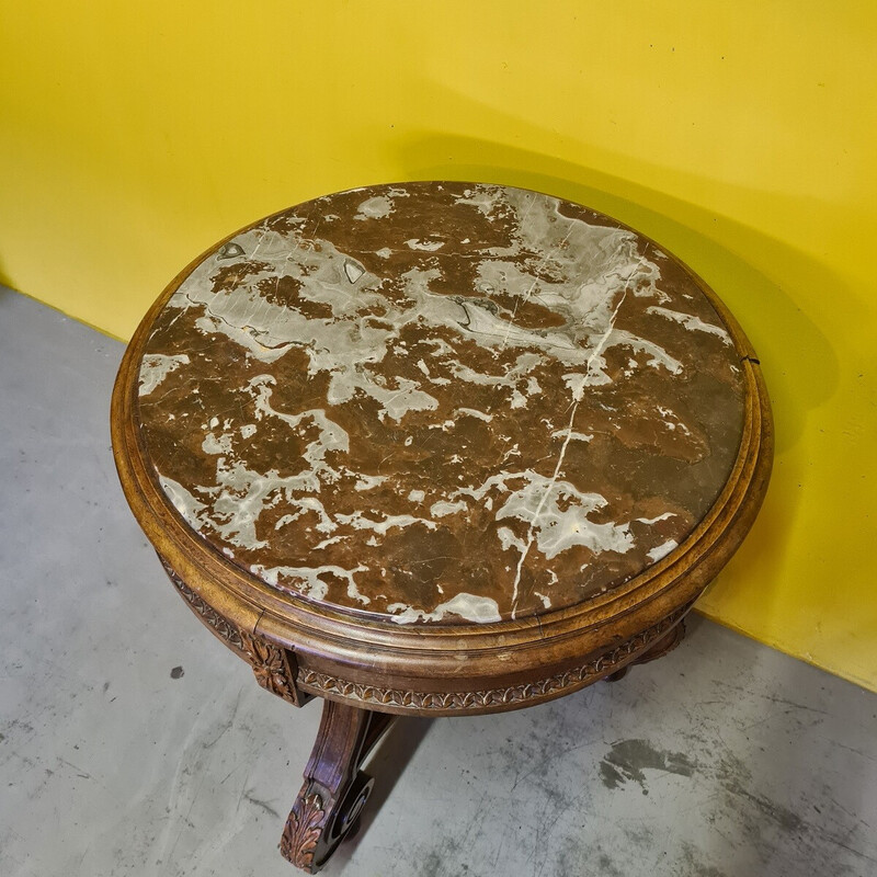 Vintage French round walnut side table, 1800s