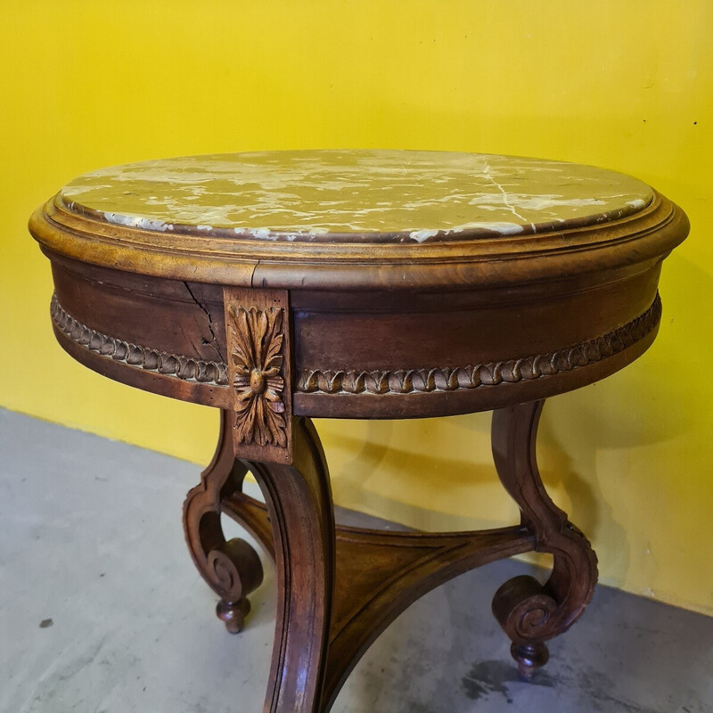 Vintage French round walnut side table, 1800s