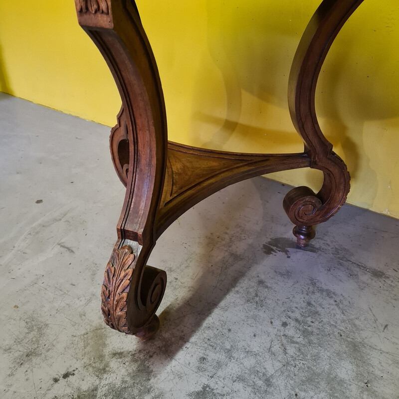 Vintage French round walnut side table, 1800s