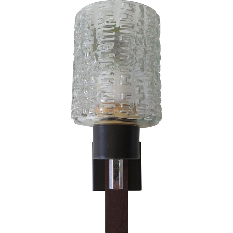 Vintage wandlamp in teak en glas, België 1970