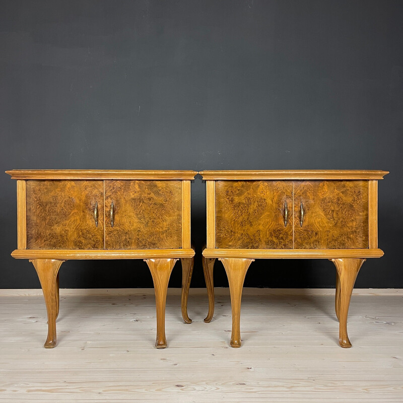 Par de mesas de cabeceira de madeira vintage, Itália 1950
