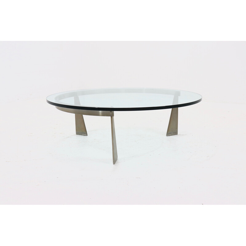 Vintage G3 steel and glass coffee table by Just Van Beek for Metaform, Netherlands 1980