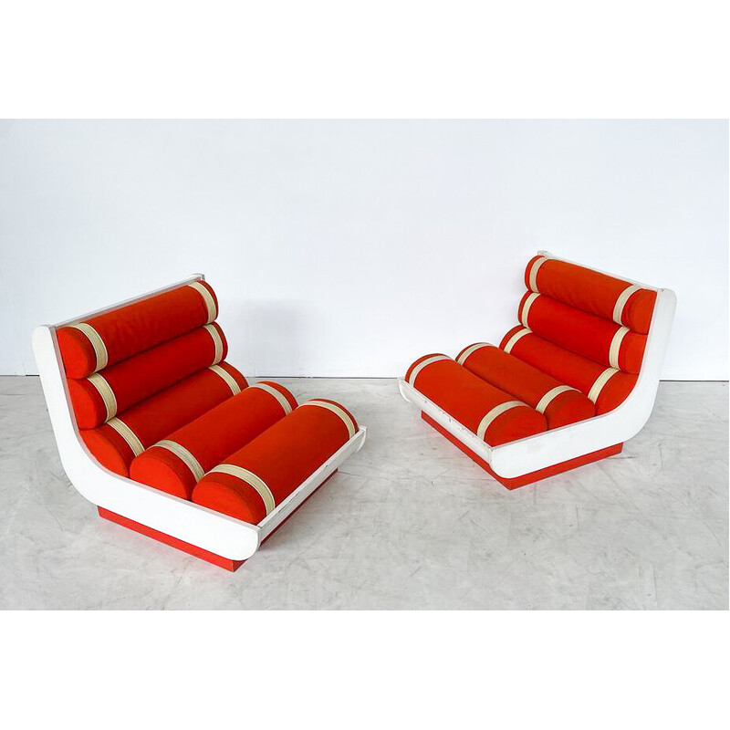 Paar vintage rode fauteuils, Italië 1960