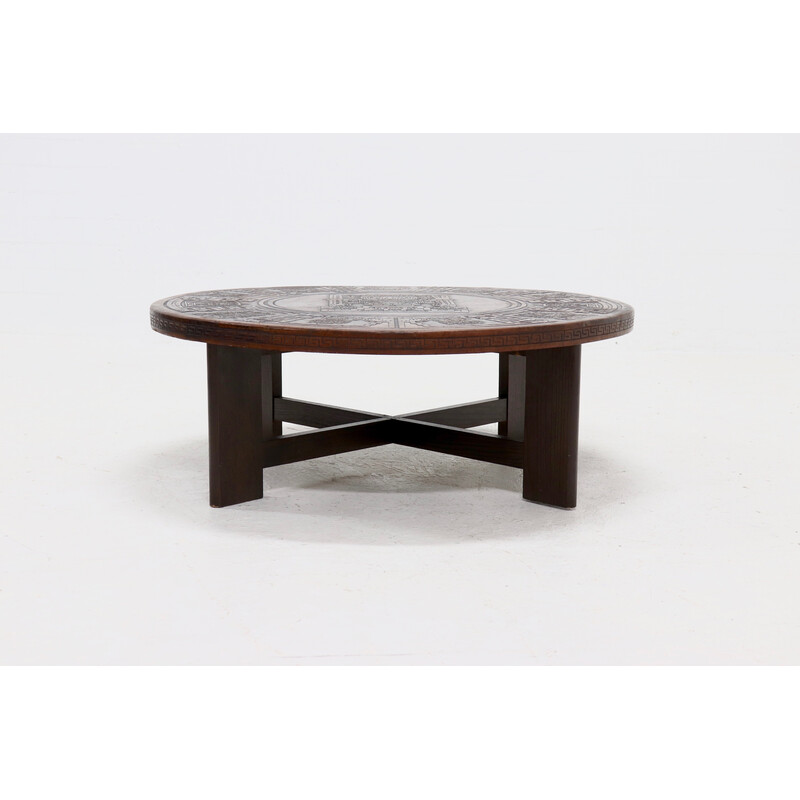 Mesa de centro vintage redonda de madera de Angel Pazmino para Muebles de Estilo, 1960