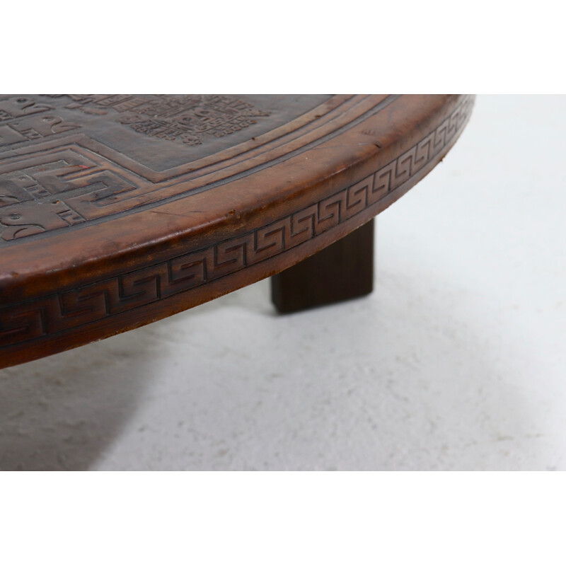Table basse ronde vintage en bois par Angel Pazmino pour Muebles de Estilo, 1960