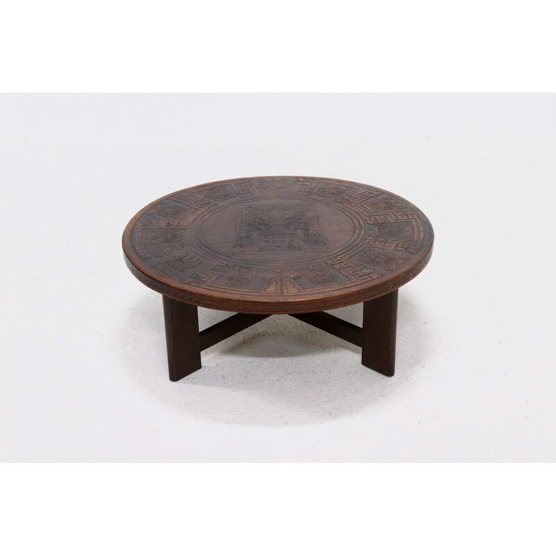 Vintage round wooden coffee table by Angel Pazmino for Muebles de Estilo, 1960