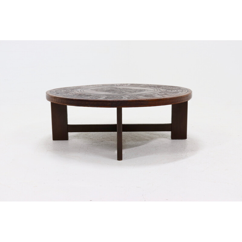 Mesa de centro vintage redonda de madera de Angel Pazmino para Muebles de Estilo, 1960