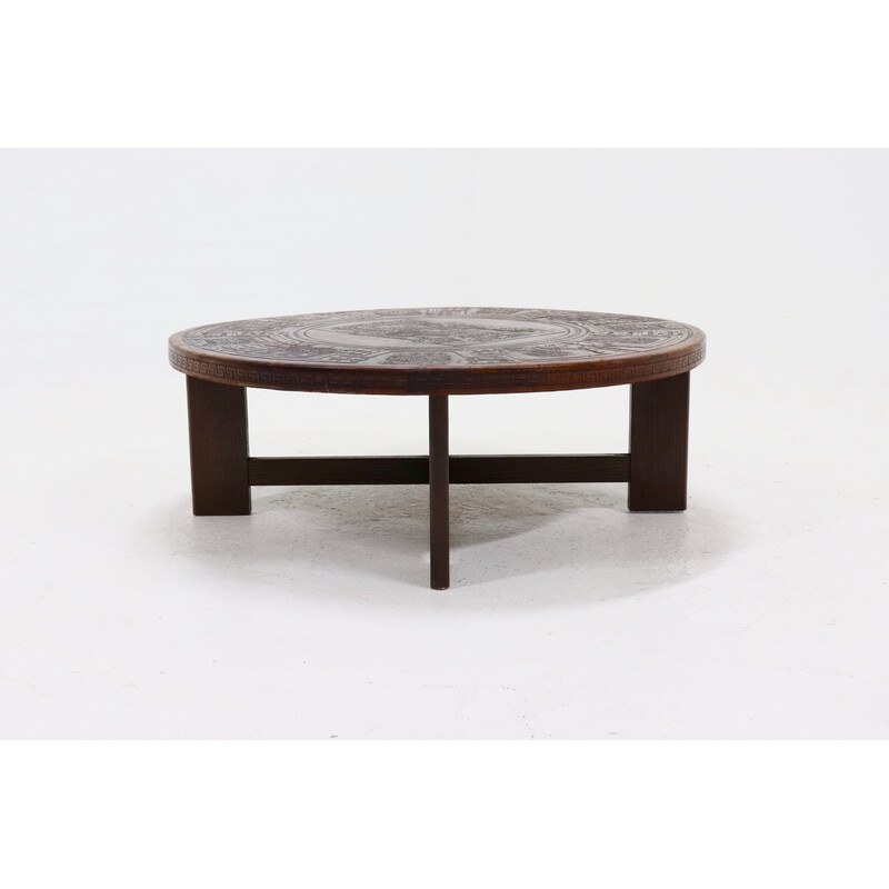 Table basse ronde vintage en bois par Angel Pazmino pour Muebles de Estilo, 1960