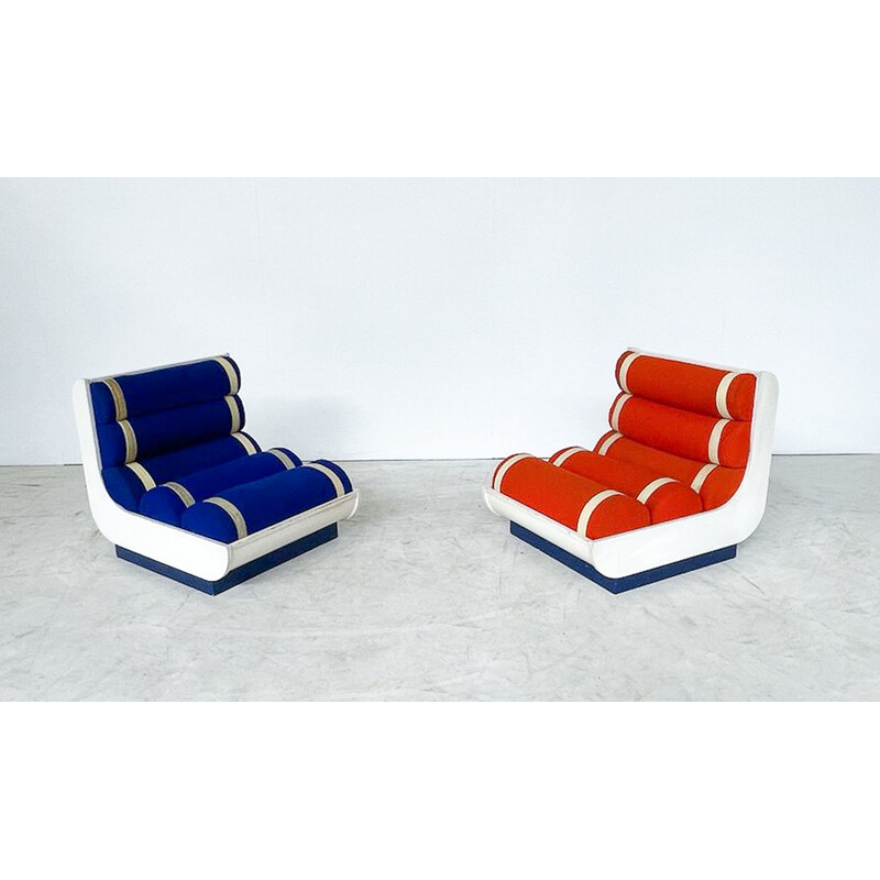 Pair of vintage red and blue armchairs, Italy 1960