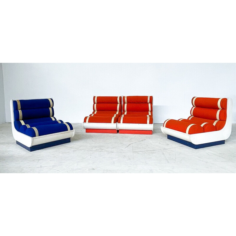 Pair of vintage red and blue armchairs, Italy 1960