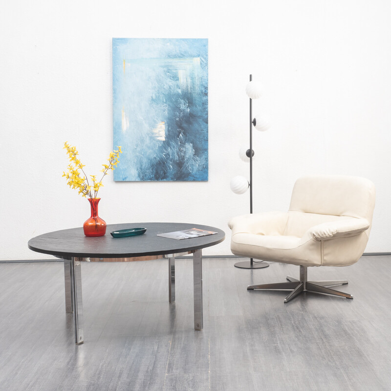 Vintage chrome-plated flat steel and slate stone coffee table, 1970