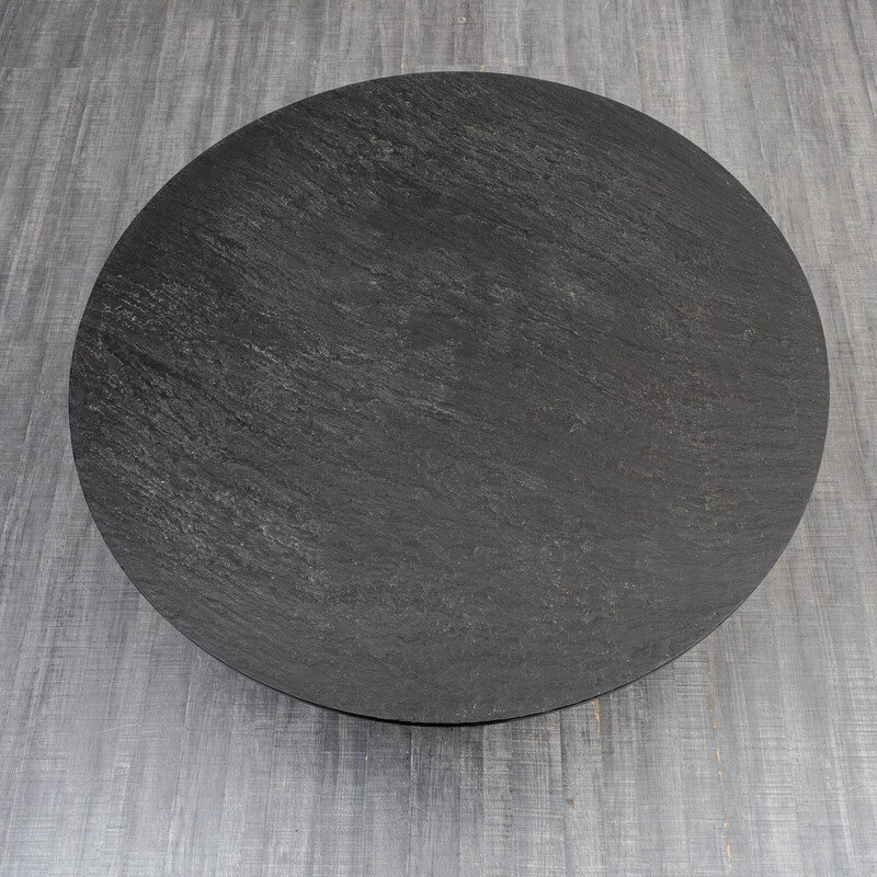 Table basse vintage en acier plat chromé et pierre d'ardoise, 1970