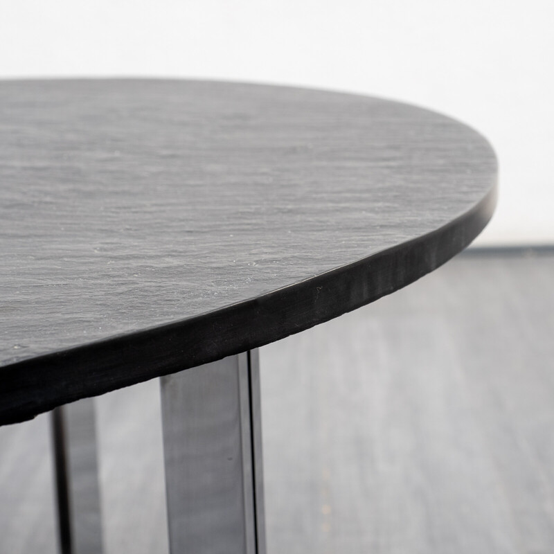 Vintage chrome-plated flat steel and slate stone coffee table, 1970