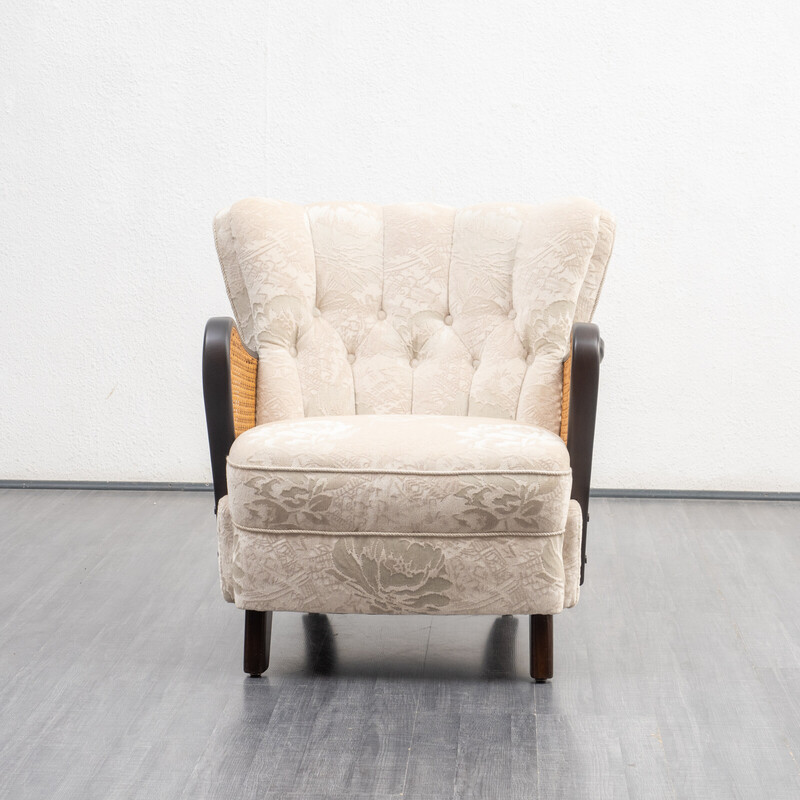 Vintage beechwood armchair with wickerwork, 1950