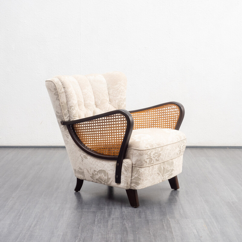 Vintage beechwood armchair with wickerwork, 1950