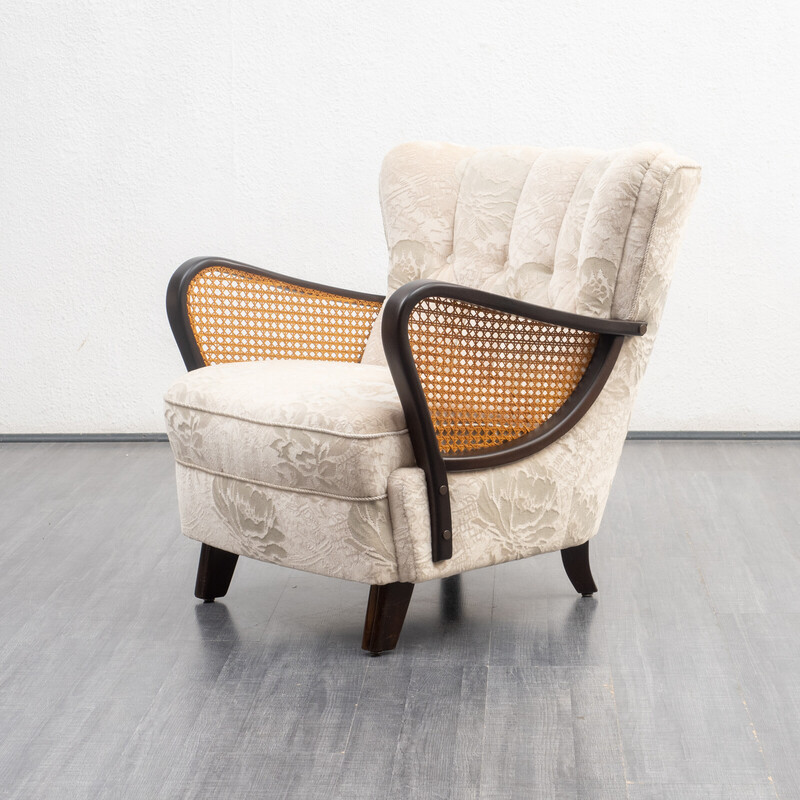 Vintage beechwood armchair with wickerwork, 1950