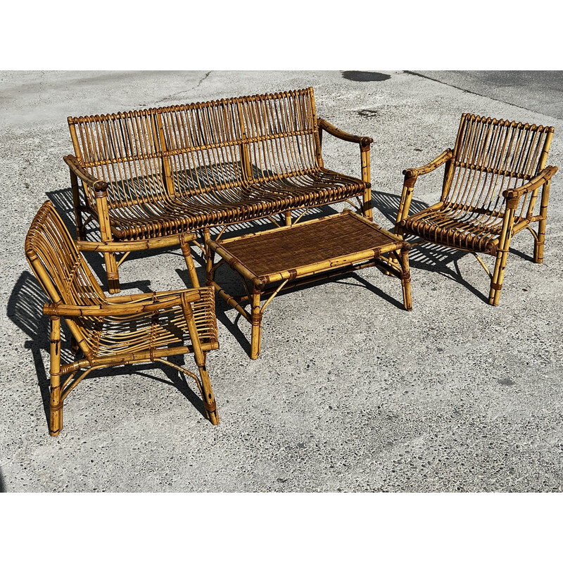Vintage bamboo and rattan living room set by Vivaï Del Sud, Italy 1960