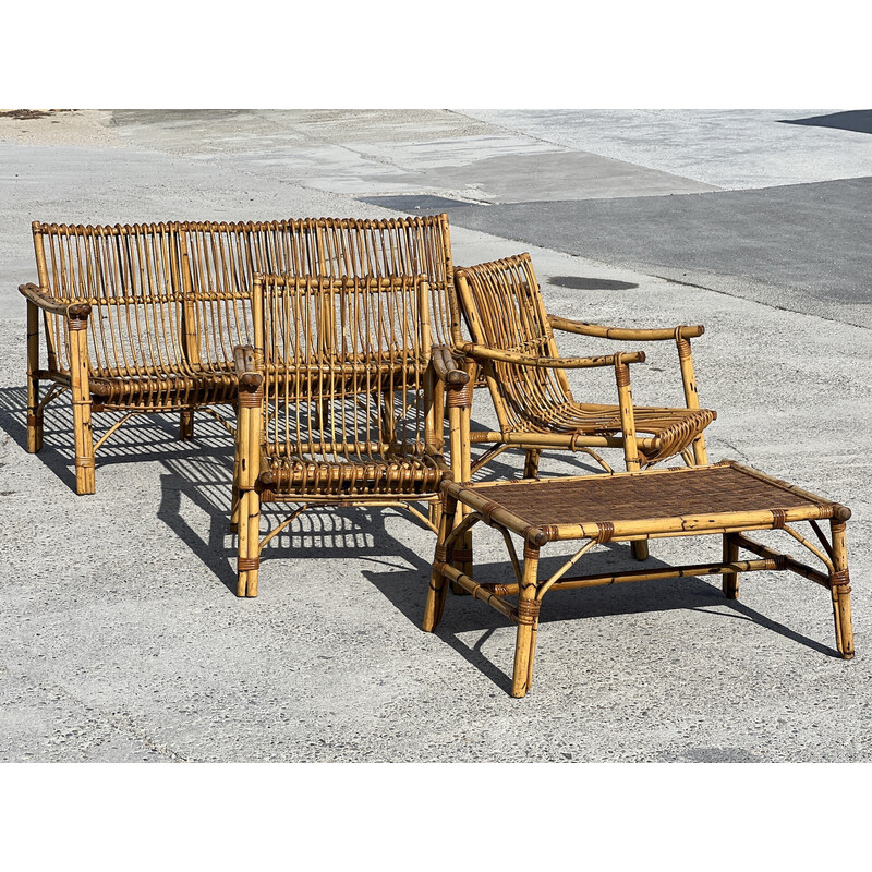 Vintage bamboo and rattan living room set by Vivaï Del Sud, Italy 1960