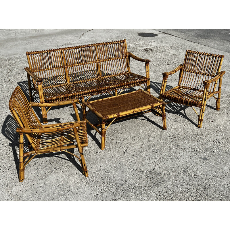 Vintage bamboo and rattan living room set by Vivaï Del Sud, Italy 1960