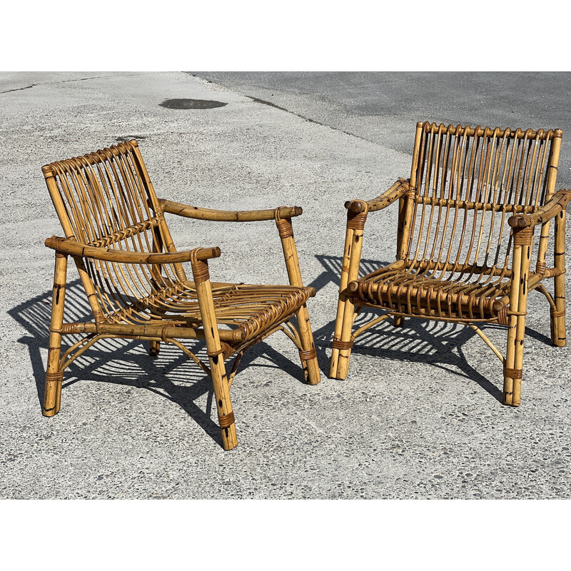 Vintage bamboo and rattan living room set by Vivaï Del Sud, Italy 1960