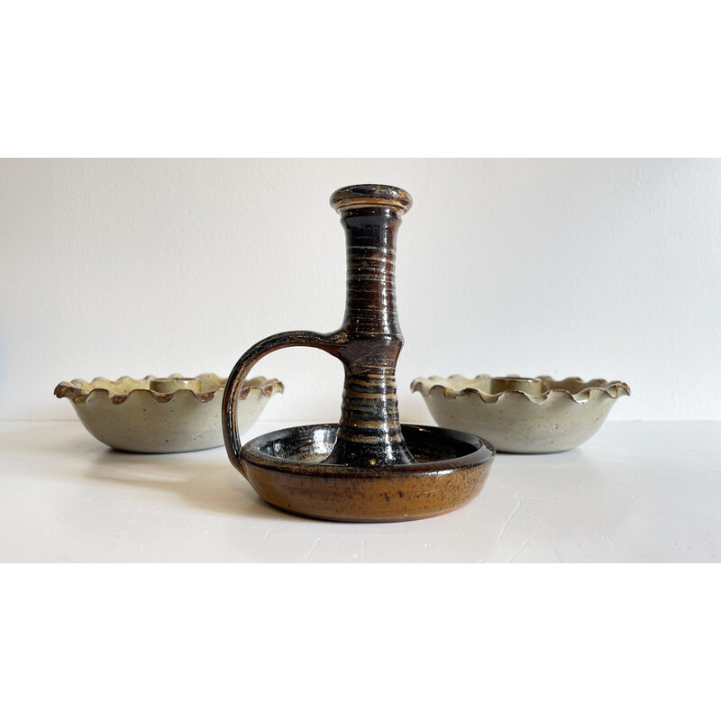 Set of vintage stoneware candleholders