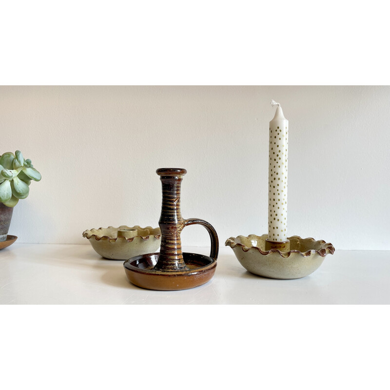 Set von Vintage-Kerzenhaltern aus Steingut