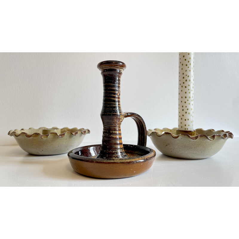 Set of vintage stoneware candleholders