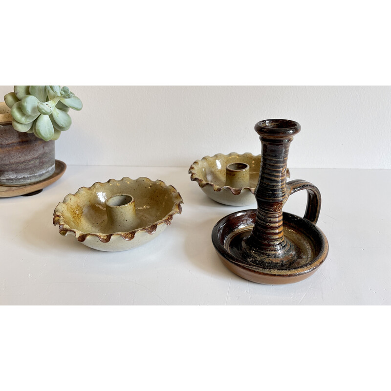 Set of vintage stoneware candleholders