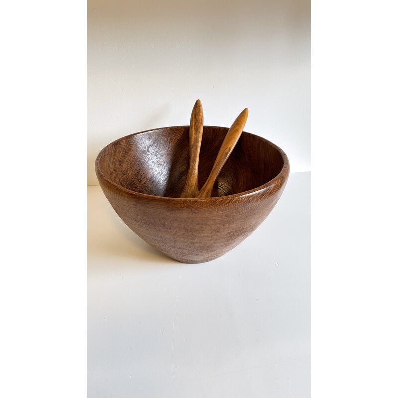 Vintage teak houten salade en bestek schaal