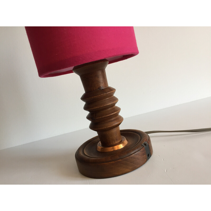 Vintage geometric lamp in turned wood, 1960