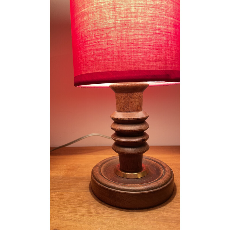 Vintage geometric lamp in turned wood, 1960