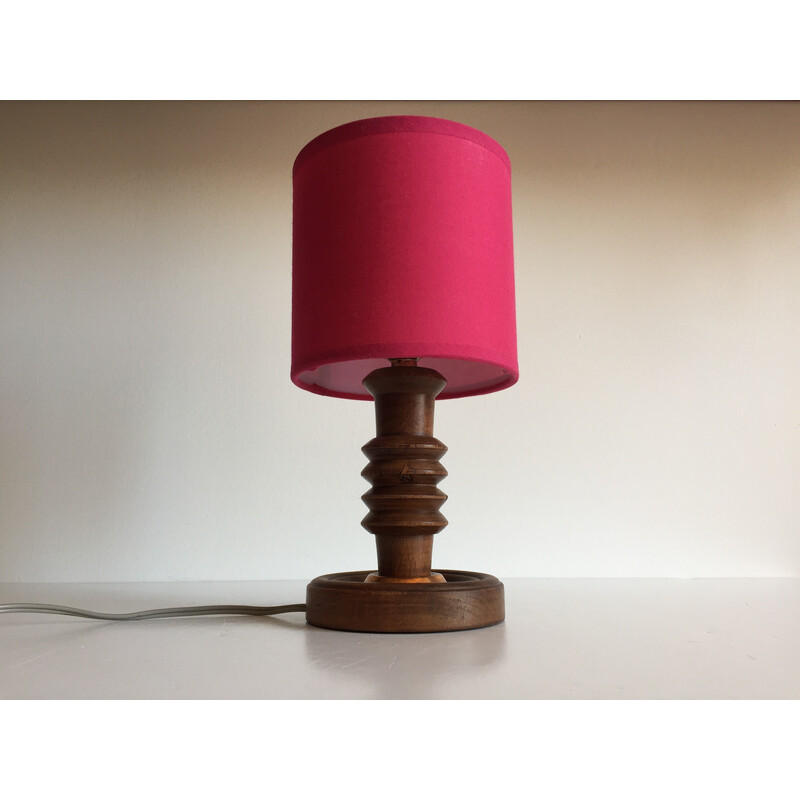 Vintage geometric lamp in turned wood, 1960