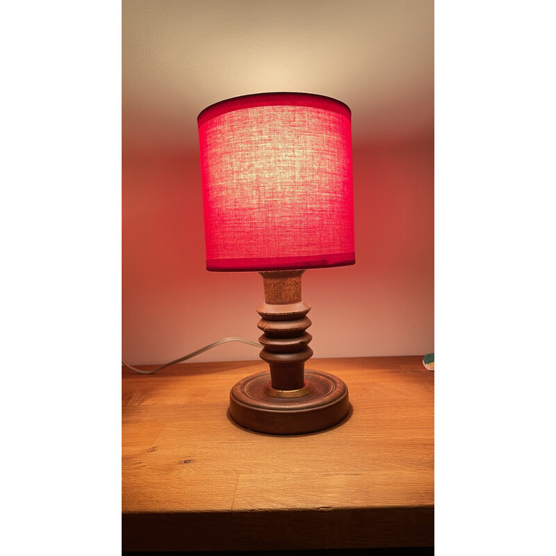 Vintage geometric lamp in turned wood, 1960