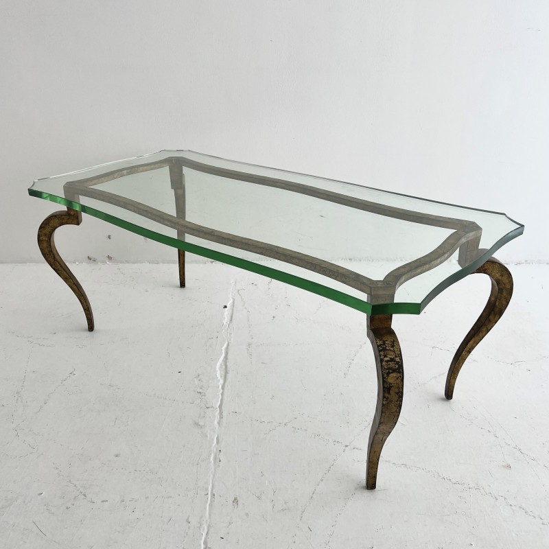 Vintage coffee table in gilded iron and glass by Maison Ramsay