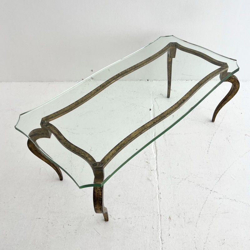 Vintage coffee table in gilded iron and glass by Maison Ramsay