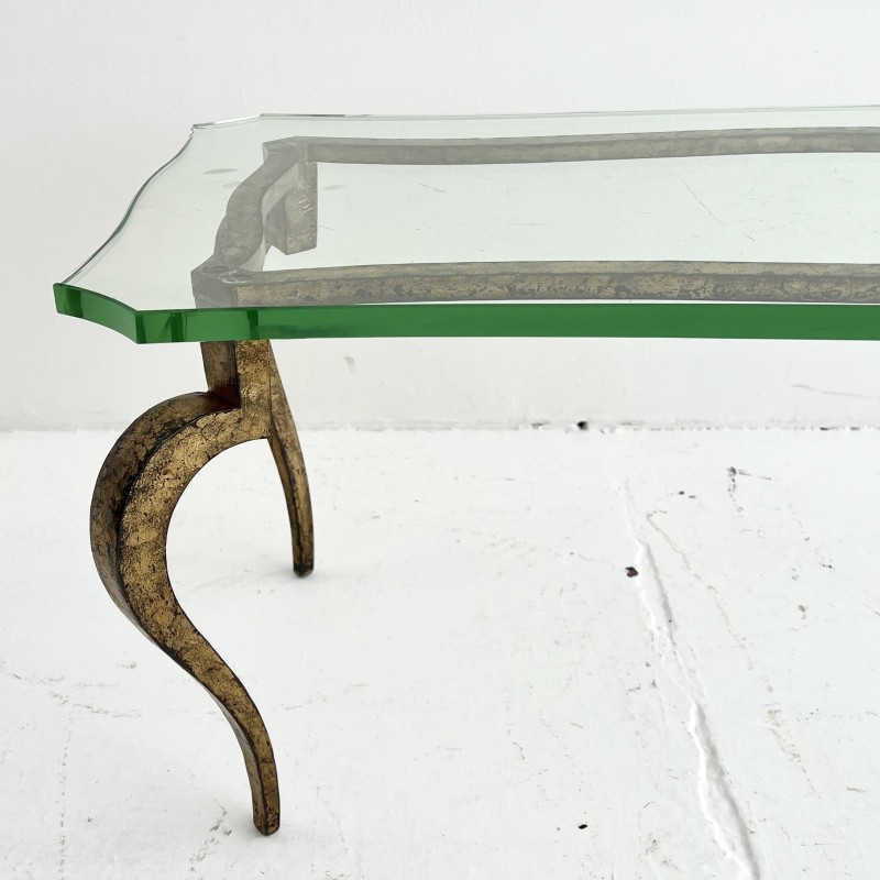 Vintage coffee table in gilded iron and glass by Maison Ramsay