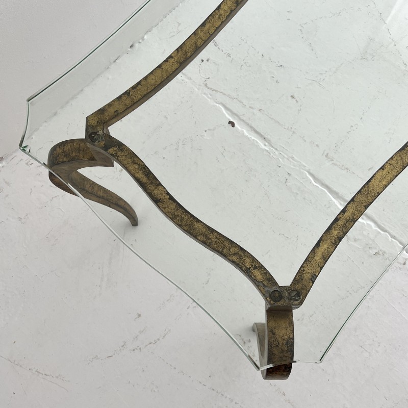 Vintage coffee table in gilded iron and glass by Maison Ramsay