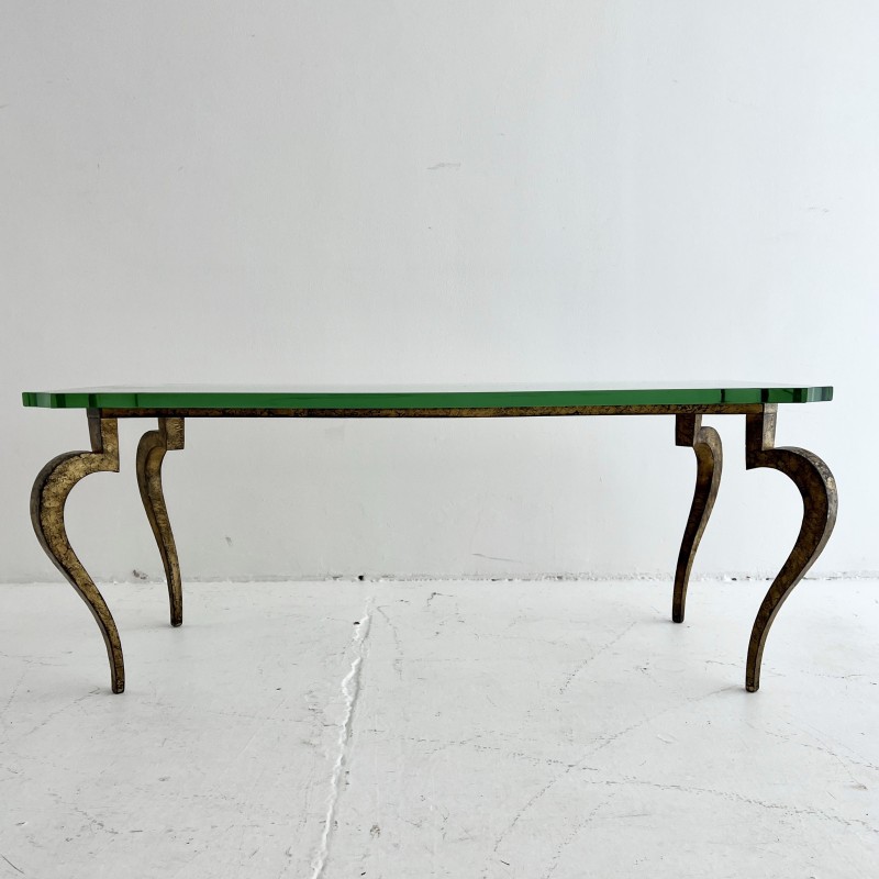Vintage coffee table in gilded iron and glass by Maison Ramsay