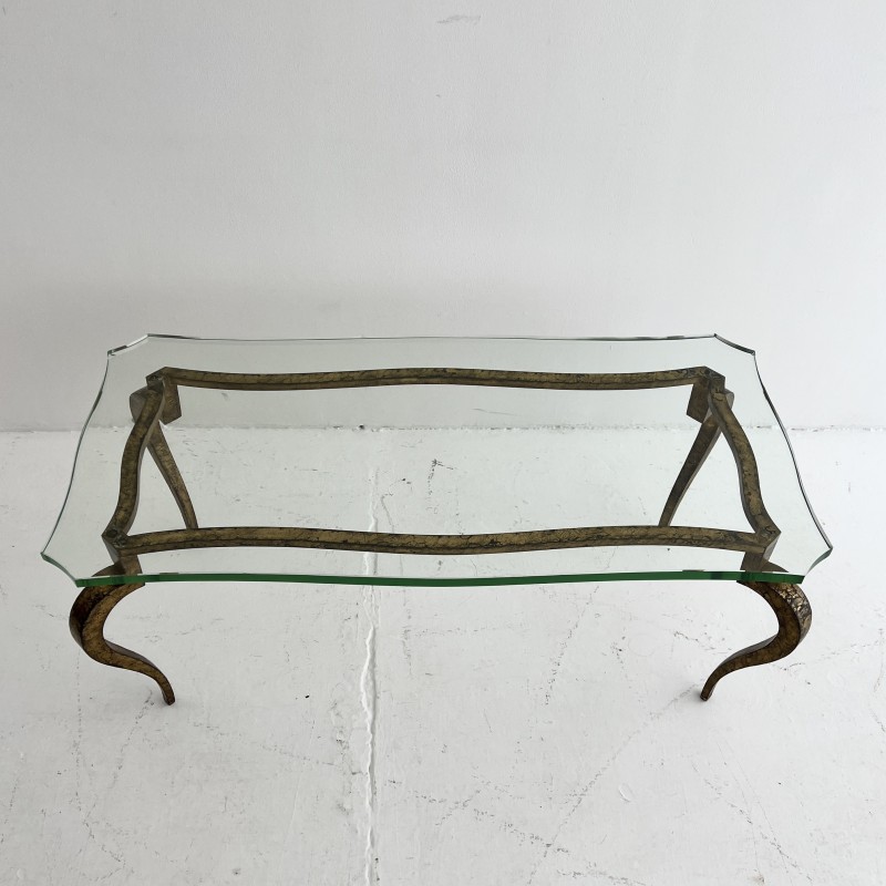 Vintage coffee table in gilded iron and glass by Maison Ramsay