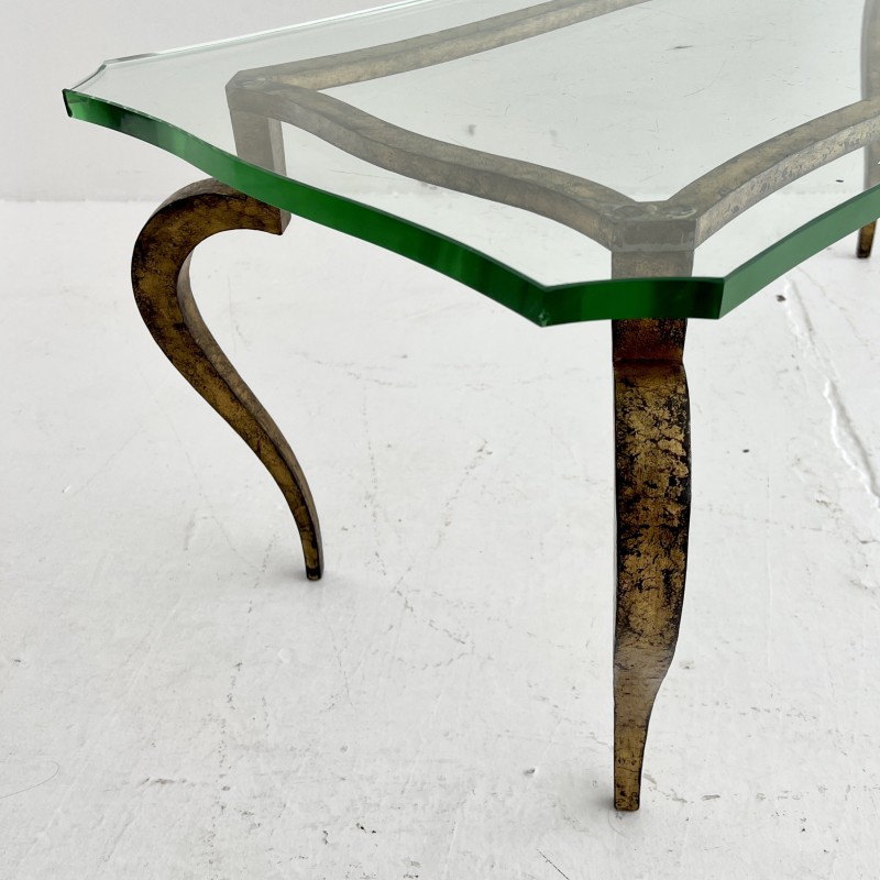 Tavolino vintage in ferro dorato e vetro di Maison Ramsay