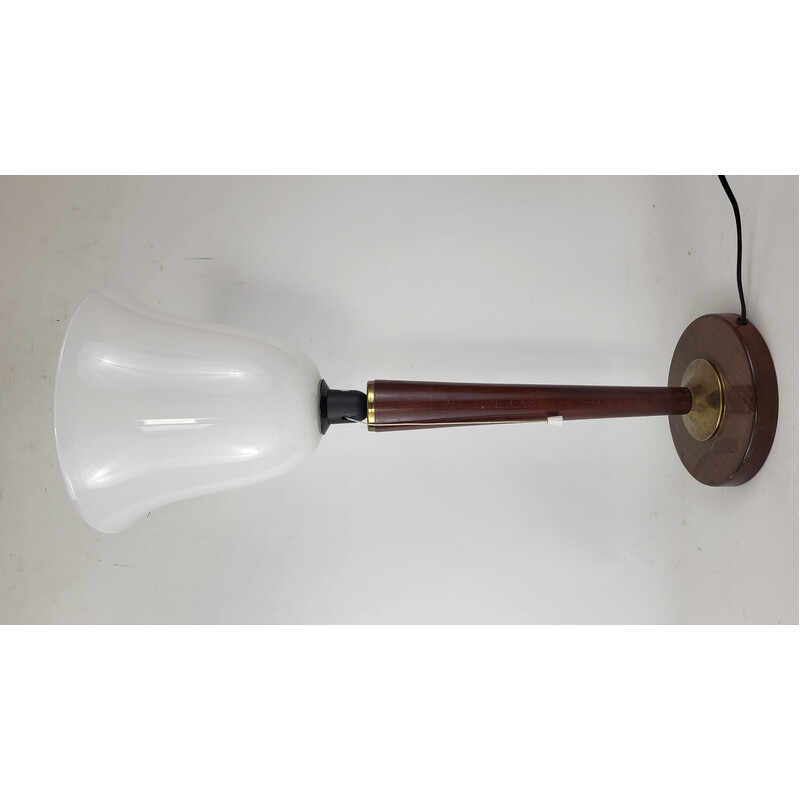 Unilux vintage tulip lamp in wood and opaline