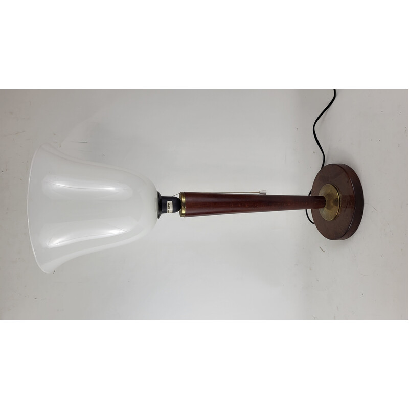 Unilux vintage tulip lamp in wood and opaline