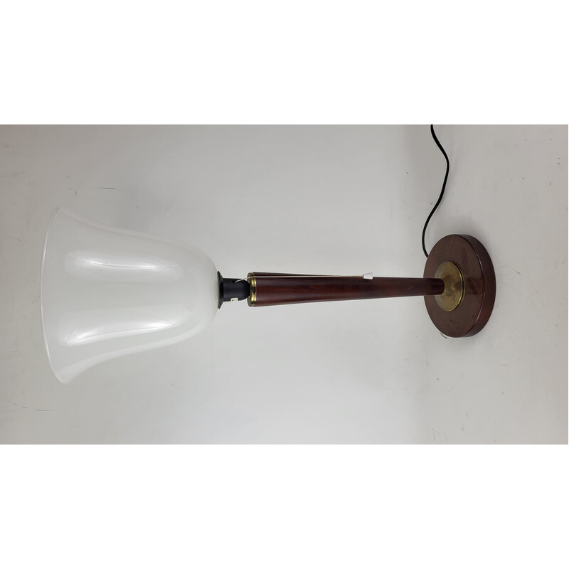 Unilux vintage tulp lamp in hout en opaline