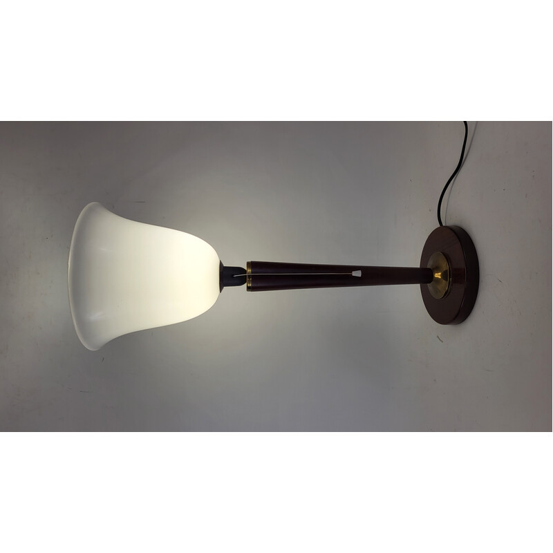 Unilux vintage tulip lamp in wood and opaline