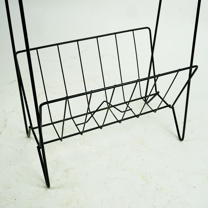 Italian mid century black iron side table with magazine rack