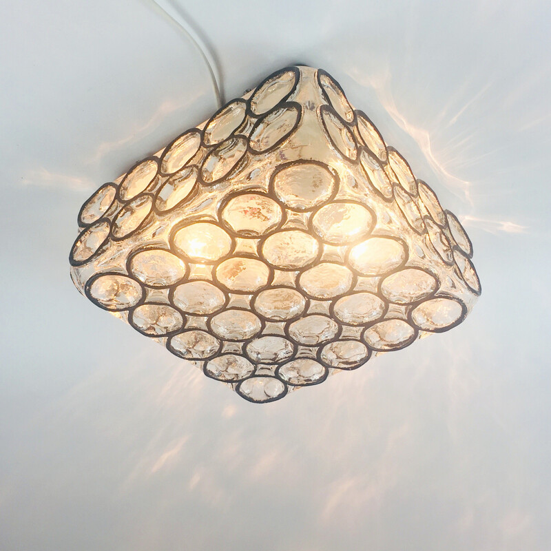 Pair of mid century glass ceiling lamps by Limburg, Germany 1960s