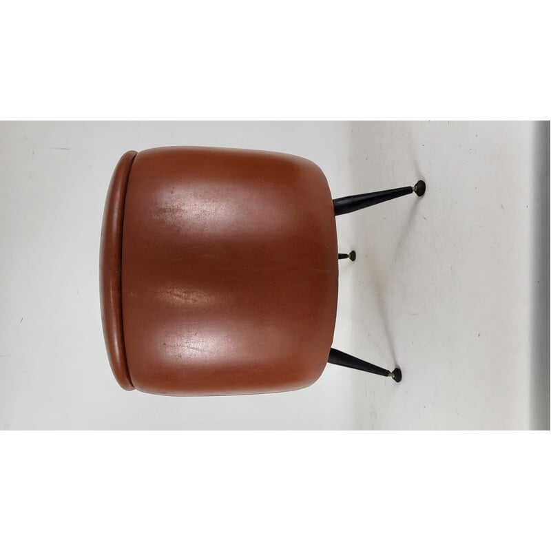 Vintage tripod stool in brown leatherette, 1950