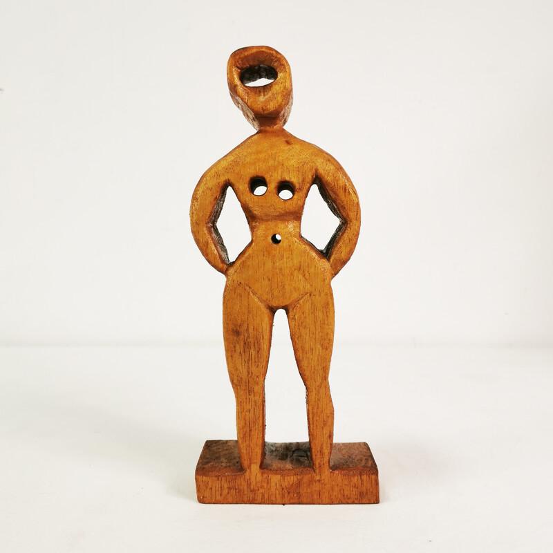 Vintage wood carving sculpture of a woman, Germany 1970s