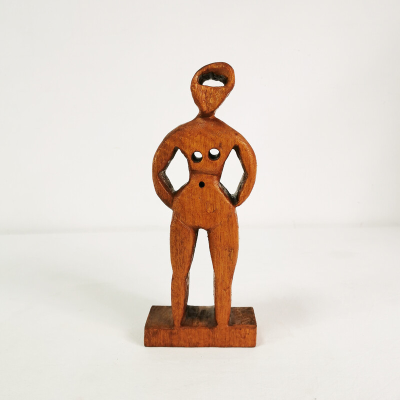 Escultura vintage de mujer tallada en madera, Alemania años 70