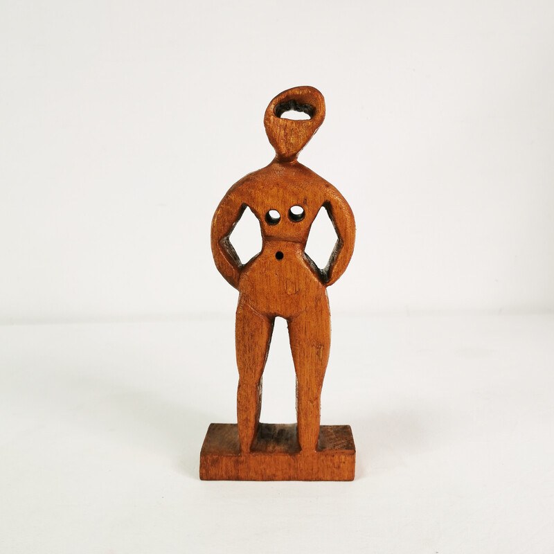 Vintage wood carving sculpture of a woman, Germany 1970s